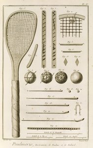 Tennisrackets en biljartkeus, uit de 